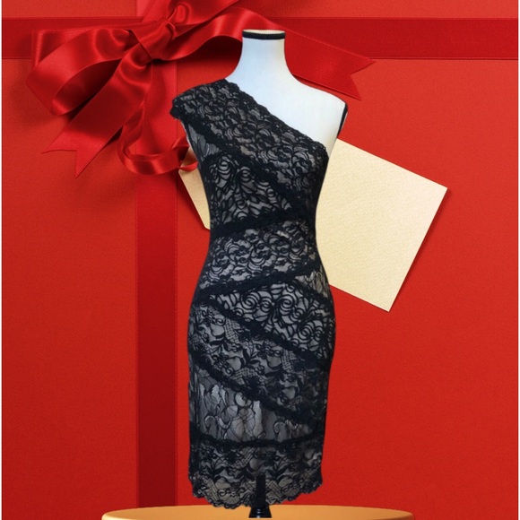 🎀🎉BEBE One Shoulder Lace Overlay Dress🎉🎀 - Picture 5 of 10